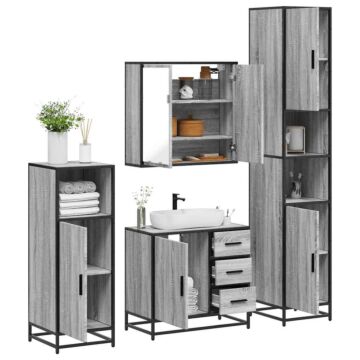 Vidaxl 4 Piece Bathroom Furniture Set Grey Sonoma Engineered Wood