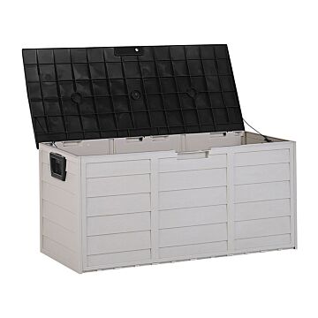 Garden Storage Box Beige Black Plastic 112 X 50 Cm With Handles Castors Outdoor Tool Box Beliani