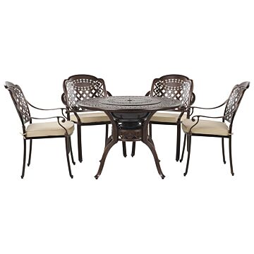 Outdoor Bbq Dining Set Brown Aluminium 1 Grill Table 4 Chairs Garden Vintage Beliani