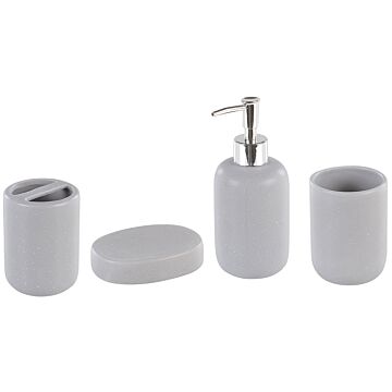 Bathroom Accessories Set Grey Ceramic Minimalistic Soap Dispenser Toothbrush Holder Tumblers Beliani