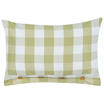 Scatter Cushion Green Fabric 40 X 60 Cm Checked Pattern Cottage Style Textile Beliani