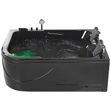 Whirlpool Bath Black Acrylic 170 X 119 Cm Underwater Led Lights Curved Left Hand Double Hydromassage Beliani