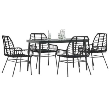 Vidaxl 5 Piece Garden Dining Set Black Poly Rattan Glass