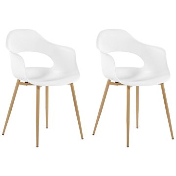 Set Of 2 Dining Chairs White Synthetic Material Sleek Legs Decorative Beliani