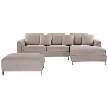 Corner Sofa Beige Fabric Upholstered With Ottoman L-shaped Left Hand Orientation Beliani