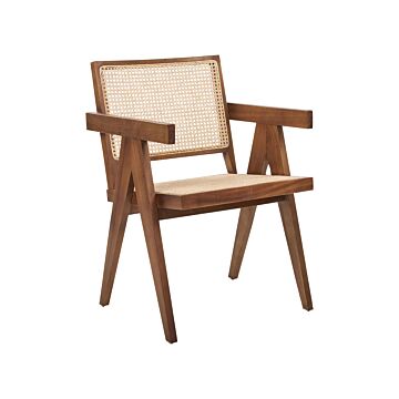 Accent Chair Light Wood Mahogany Rattan Brown Natural Wicker Back Minimalist Living Dining Room Beliani