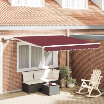 Vidaxl Manual Retractable Awning With Led Burgundy 300x250 Cm