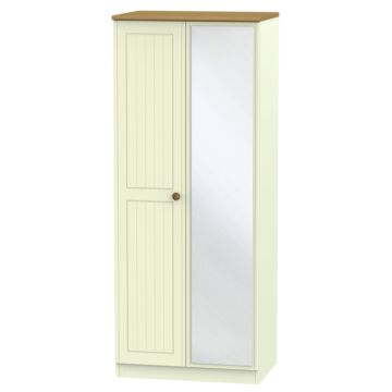 Warwick Double Mirror Wardrobe In Cream Ash & Modern Oak