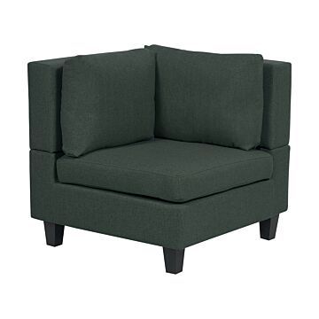 Corner 1-seat Section Dark Green Polyester Fabric Upholstered Armchair With Cushion Module Piece Modular Sofa Element Beliani