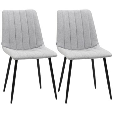 Homcom Grey Dining Chairs Of 2, Modern Kitchen Chairs With Linen-touch Upholstery And Steel Legs For Living Room, Bedroom, Grey