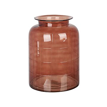 Flower Vase Golden Brown Glass 35 Cm Handmade Decorative Cylinder Shape Tabletop Home Decoration Modern Design Beliani