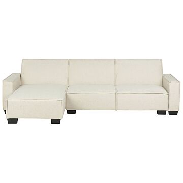 Corner Sofa Bed Beige Fabric Upholstered 3 Seater Right Hand L-shaped Bed Beliani