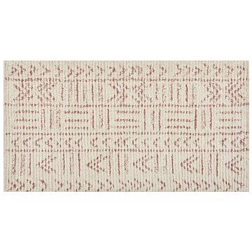 Rug Beige Cotton 80 X 150 Cm Geometric Pattern Hand Tufted Flatweave Living Room Bedroom Beliani