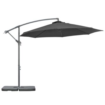 Outsunny 3(m) Garden Banana Parasol Cantilever Umbrella With Crank Handle, Cross Base, Weights And Cover For Outdoor, Hanging Sun Shade, Black