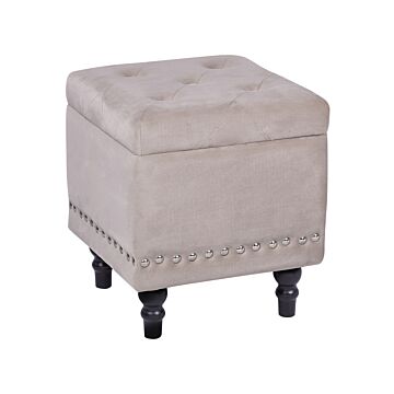 Footstool Salmon Velvet Upholstery Button Tufted Nailhead Trim Seat Beliani