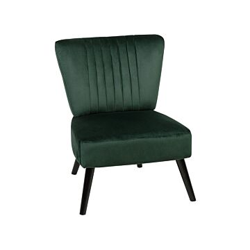 Armchair Green Velvet Armless Accent Chair Armless Vertical Tufting Wooden Legs Beliani