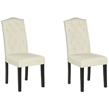 Set Of 2 Dining Chairs Cream Velvet Fabric Modern Retro Design Black Wooden Legs Beliani