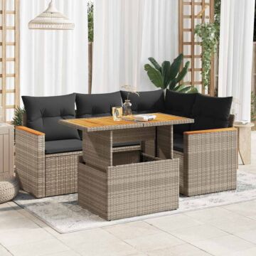 Vidaxl 5 Piece Garden Sofa Set With Cushions Grey Poly Rattan Acacia