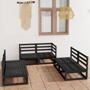 Vidaxl 6 Piece Garden Lounge Set Black Solid Pinewood