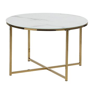 Coffee Table Round Marble Effect White Gold Base 70 Cm Glam Modern Minimalist Beliani