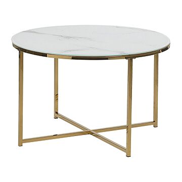 Coffee Table Round Marble Effect White Gold Base 70 Cm