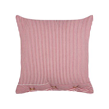 Decorative Cushion Red And White Cotton 45 X 45 Cm Striped Pattern Buttons Retro Décor Accessories Bedroom Living Room Beliani