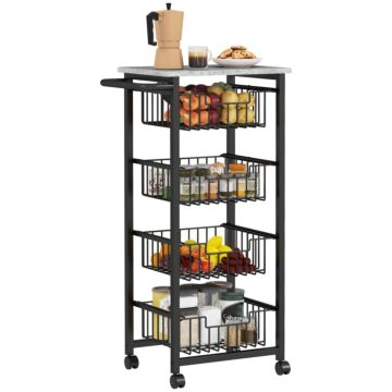 Homcom Four Basket Mobile Kitchen Island, With Brakes - Grey/black