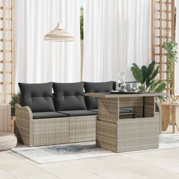 Vidaxl 5 Piece Garden Sofa Set With Cushions Light Grey Poly Rattan