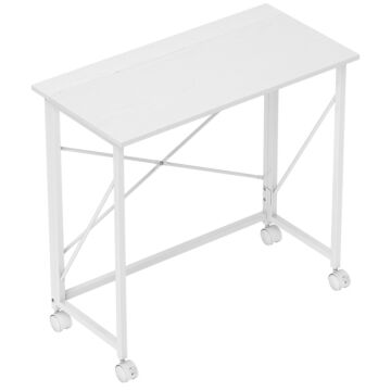 Homcom 80 Cm Folding Desk On Wheels - White