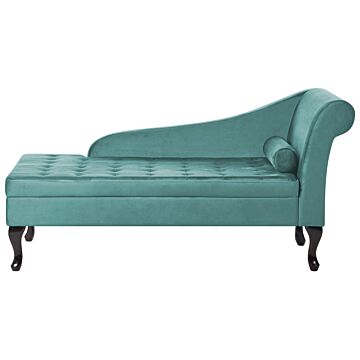 Right Hand Chaise Lounge Teal Velvet Upholstery Black Legs Storage Compartment Tufted Seat Bolster Cushion Glam Retro Design Beliani