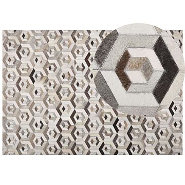 Rectangular Area Rug Beige And Brown Cowhide Leather 160 X 230 Cm Patchwork Geometric Pattern Retro Beliani