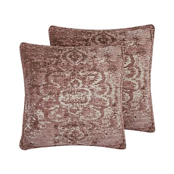 Set Of 2 Decorative Cushions Pink Oriental Pattern 45 X 45 Cm Distressed Vintage Glamour Decor Accessories Beliani