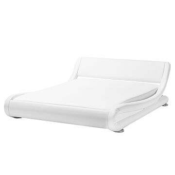 Platform Bed Frame White Faux Leather Upholstered 5ft3 Eu King Size Sleigh Design Beliani