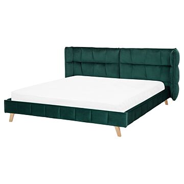 Bed Frame Emerald Green Velvet Tufted Upholstery Light Wood Legs Eu King Size 5ft3 Slatted With Adjustable Wingback Headboard Beliani