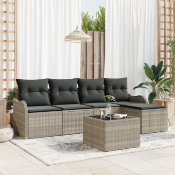 Vidaxl 6 Piece Garden Sofa Set With Cushions Grey Poly Rattan, Vidaxl 2-seater Garden Sofa With Cushions Light Grey Poly Rattan
