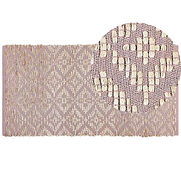 Area Rug Carpet Pink And Beige Cotton Jute 80 X 150 Cm Geometric Pattern Rustic Boho Beliani