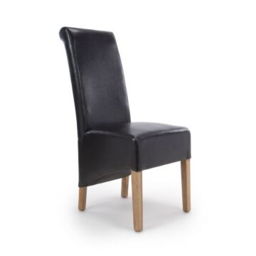 Krista Roll Back Bonded Leather Black Dining Chair