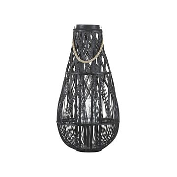 Lantern Black Bamboo Wood And Glass 75 Cm Indoor Outdoor Scandinavian Beliani