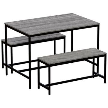 Vida Designs Roslyn 4 Seater Dining Table With Bench Set, Grey