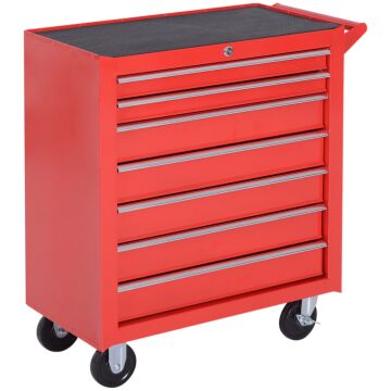 Durhand Roller Tool Cabinet Storage Chest Box 7 Drawers Roll Wheels Garage Workshop Red