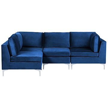 Right Hand Modular Corner Sofa Blue Velvet 4 Seater L-shaped Silver Metal Legs Glamour Style Beliani