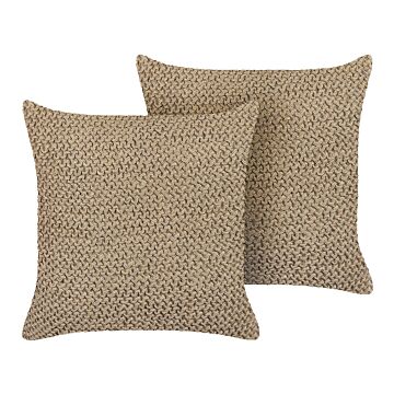 Set Of 2 Jdecorative Cushion Beige Jute 45 X 45 Cm Woven Plaited Boho Decor Accessories Beliani
