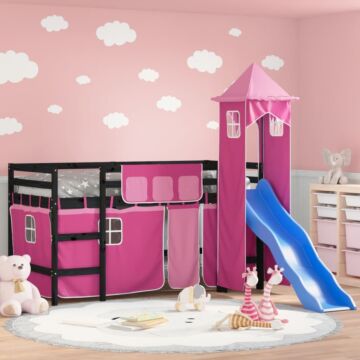 Vidaxl Kids' Loft Bed With Tower Pink 90x200 Cm Solid Wood Pine