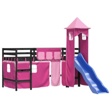 Vidaxl Kids' Loft Bed With Tower Pink 90x200 Cm Solid Wood Pine