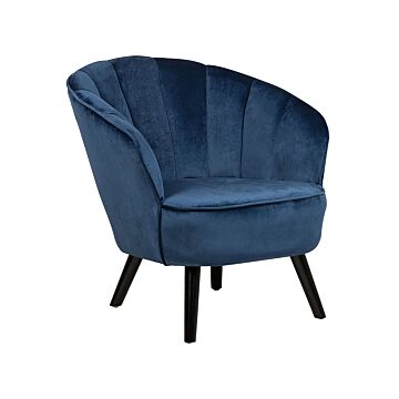 Armchair Dark Blue Velvet Fabric Upholstery Glam Shell Back Accent Chair Beliani