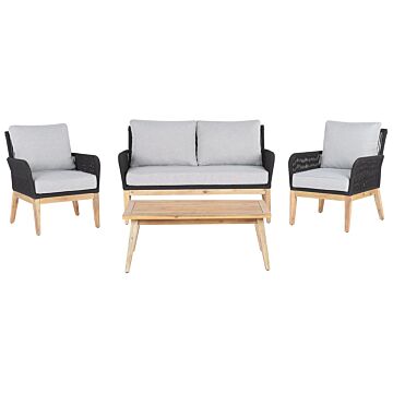Garden Conversation Set Acacia Wood Grey Cushions Modern Outdoor 4 Seater With Coffee Table Beliani