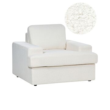 Armchair White Boucle Upholstered Cushioned Thickly Padded Backrest Classic Living Room Couch Beliani