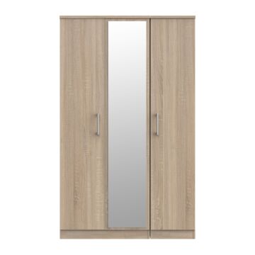 Devon Triple Mirrored Wardrobe In Bardolino Oak