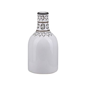 Flower Vase White Stoneware Decorative Piece Vintage Styled Crackle Effect Weathered Beliani