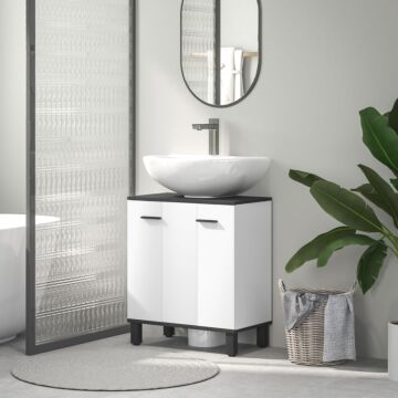 Homcom Under Sink Bathroom Cabinet, Modern Under Sink Cabinet With Adjustable Shelf For Basin With Or Without Pedestal, 60 X 34 X 70cm, High Gloss White